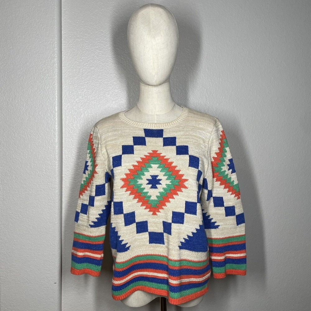 Ralph Lauren Women’s Sweater 3/4 Sleeve Medium Aztec Western Boho